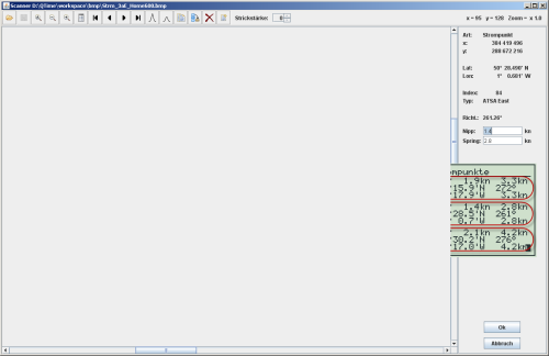 Scanner mit Strom an einer geogr. Pos. mittels Interpolation zwischen drei Pfeilen