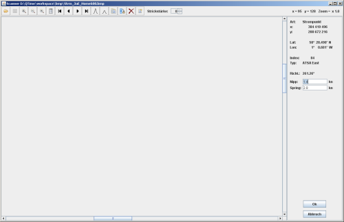 Scanner mit Ausschnitt der Stromkarte 3h after HW SE-lich der Isle of Wight